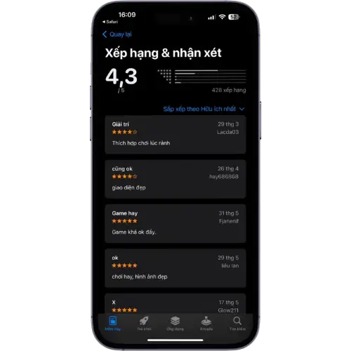 Đánh giá của người chơi cho phiên bản trên iOS